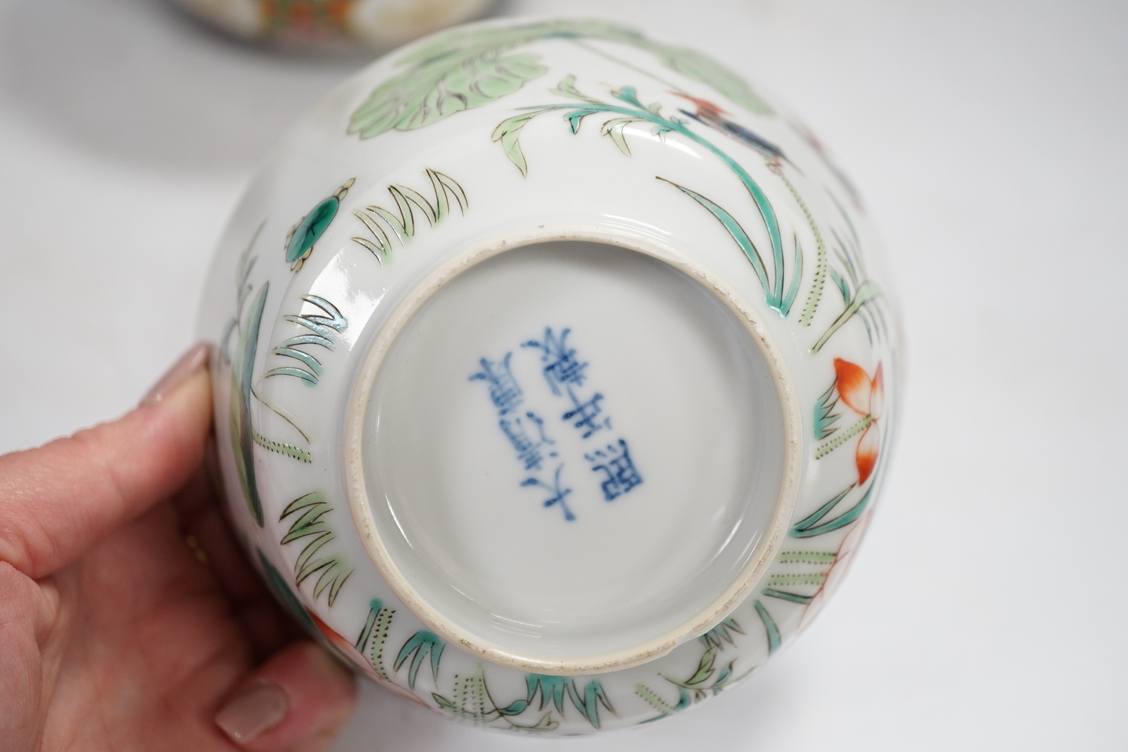 Two Chinese enamelled porcelain bowls, one for the Thai market, late Qing period, largest 16cm in diameter